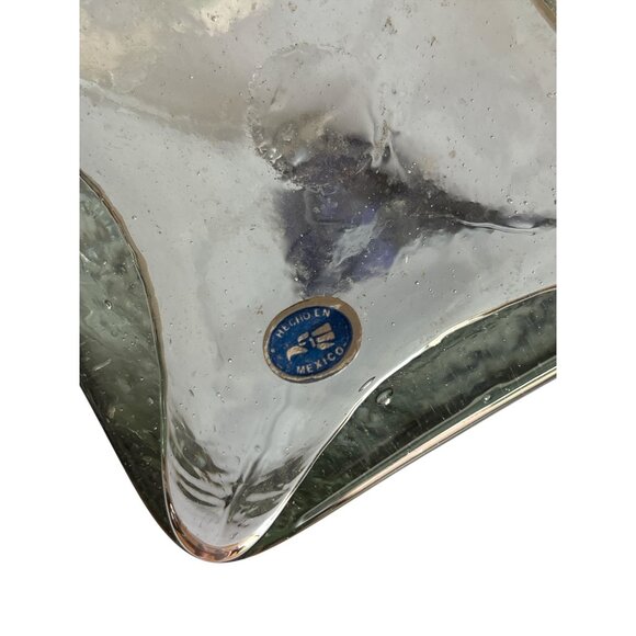 Vintage Glass Oil Vinegar Cruet Set Hand Blown Blue Rim Triangular Pitchers 2 Pc - Picture 6 of 6